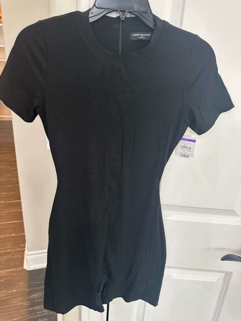naked wardrobe Black Ribbed Short-Sleeve Knit Romper